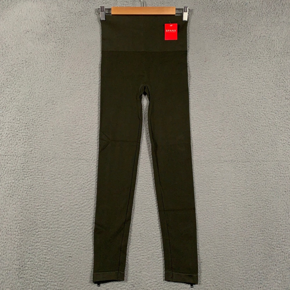 NEW Spanx Leggings Women's Medium M Olive Green Seamless Ankle Zip Slimming